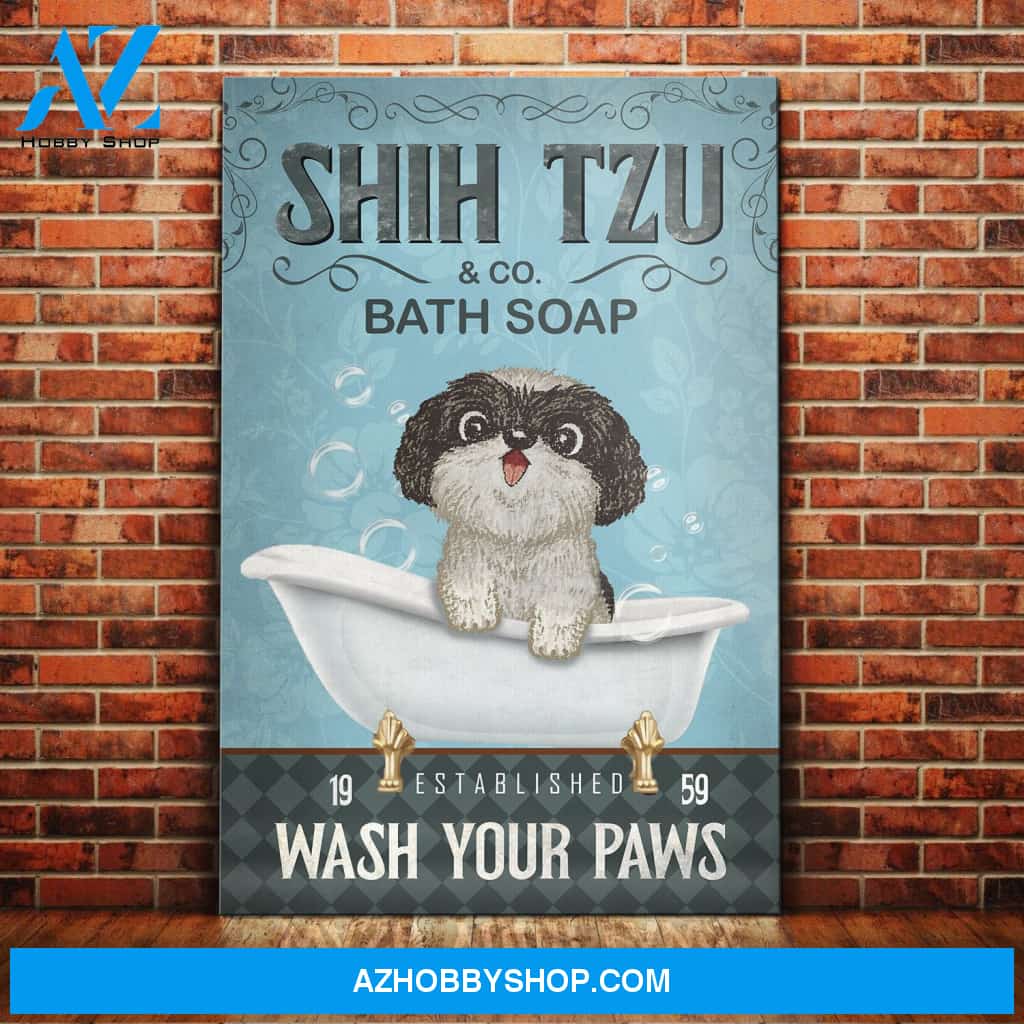 Shih Tzu Dog Bath Soap Company Canvas Wall Art, Wall Decor Visual Art
