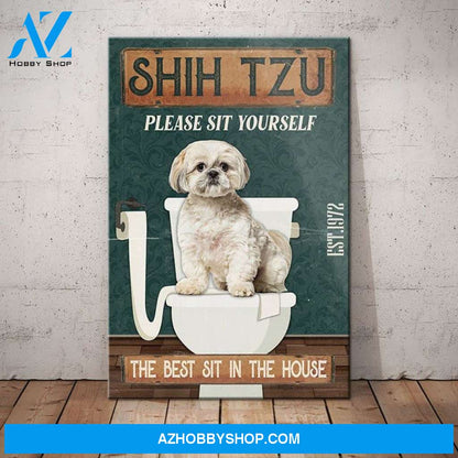 Shih Tzu Dog Bathroom Toilet Canvas Wall Art, Wall Decor Visual Art