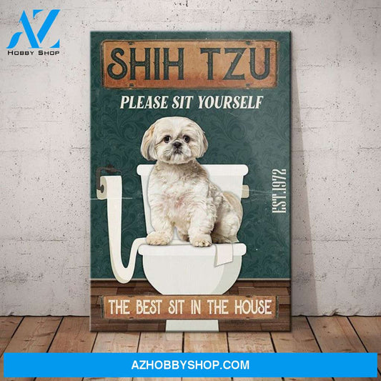 Shih Tzu Dog Bathroom Toilet Canvas Wall Art, Wall Decor Visual Art
