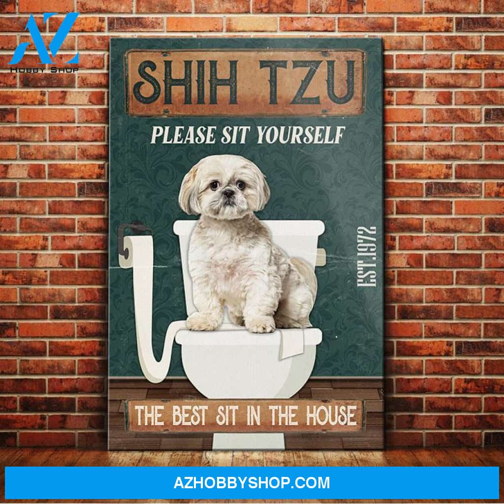 Shih Tzu Dog Bathroom Toilet Canvas Wall Art, Wall Decor Visual Art