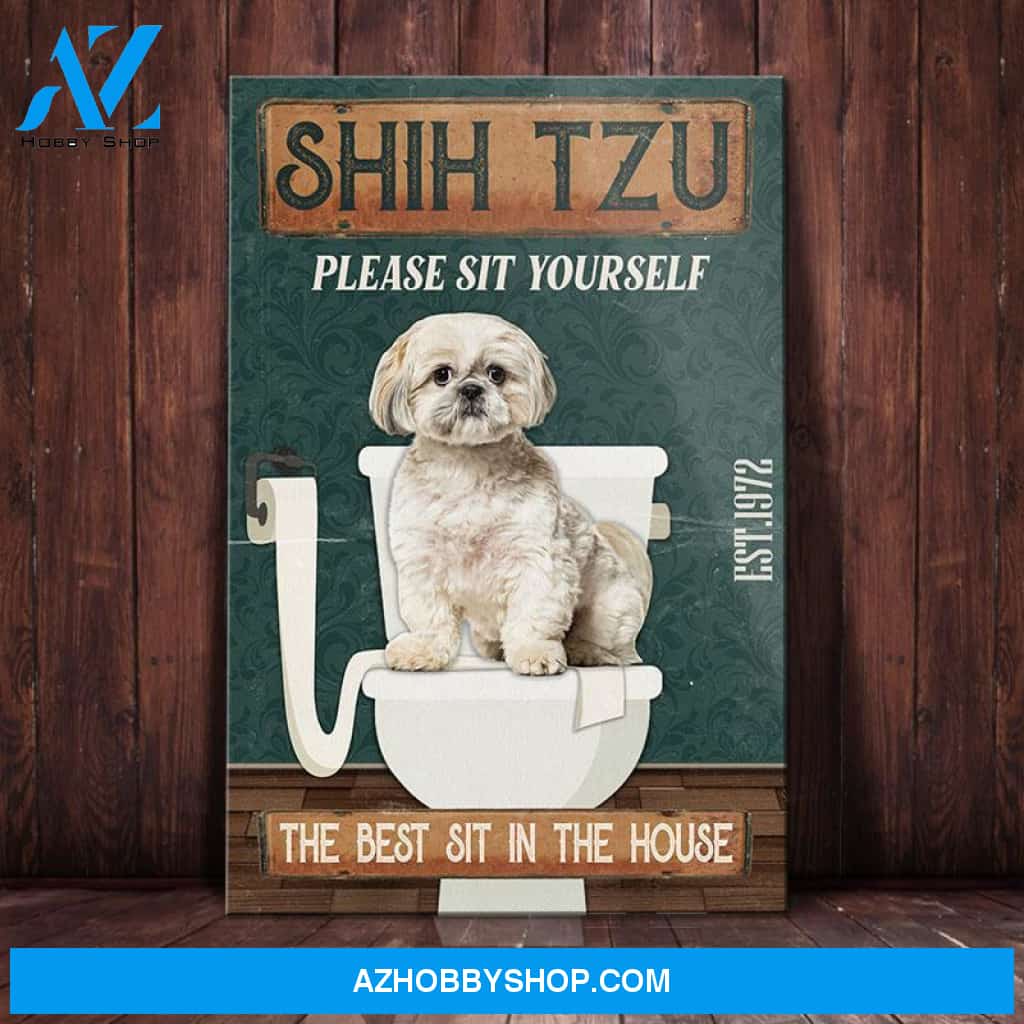 Shih Tzu Dog Bathroom Toilet Canvas Wall Art, Wall Decor Visual Art