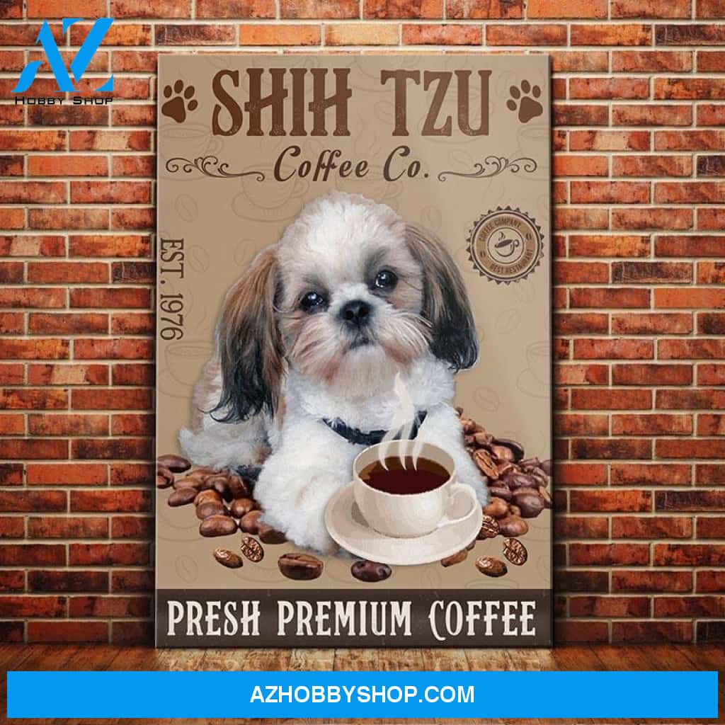 Shih Tzu Dog Coffee Company Canvas Wall Art, Wall Decor Visual Art