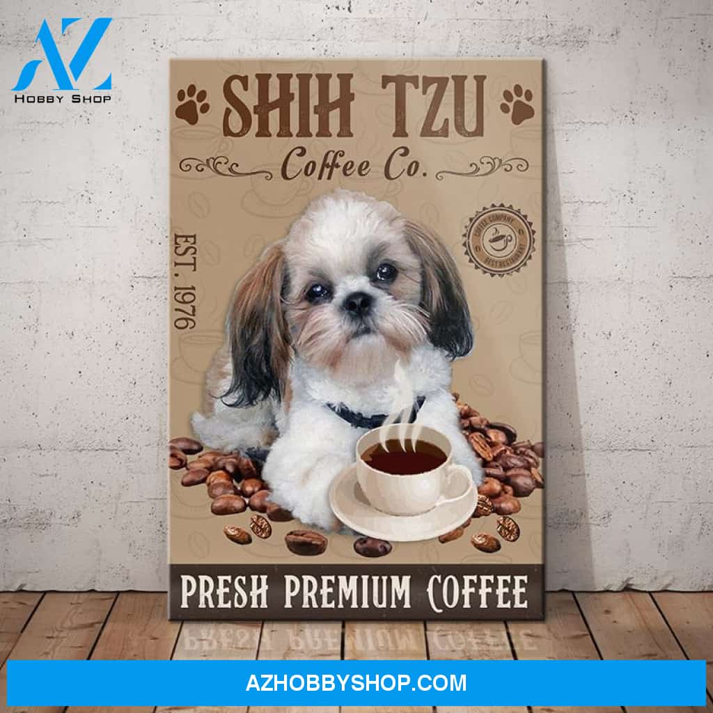 Shih Tzu Dog Coffee Company Canvas Wall Art, Wall Decor Visual Art
