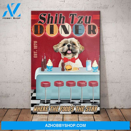 Shih Tzu Dog Diner Canvas Wall Art, Wall Decor Visual Art