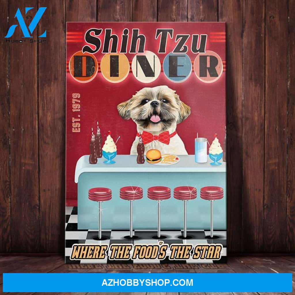Shih Tzu Dog Diner Canvas Wall Art, Wall Decor Visual Art