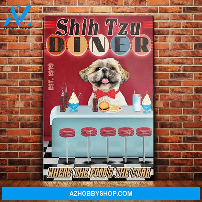 Shih Tzu Dog Diner Canvas Wall Art, Wall Decor Visual Art