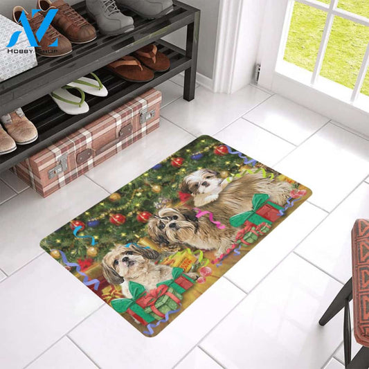 Shih Tzu Dog Happy Christmas Day Indoor And Outdoor Doormat Welcome Mat Housewarming Gift Home Decor Funny Doormat Gift For Dog Lovers Gift For Christmas