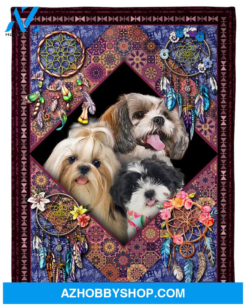 Shih Tzu Ethnic Mandala Fleece Blanket, Gift For Dog lovers, Gift For Family Friends Gift Home Decor Bedding Couch Sofa Soft And Comfy Cozy