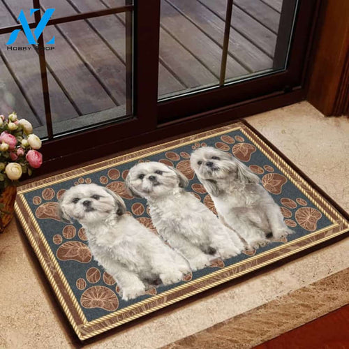 Shih Tzu Flower Paw - Dog Doormat - Welcome Mat - Home Decor