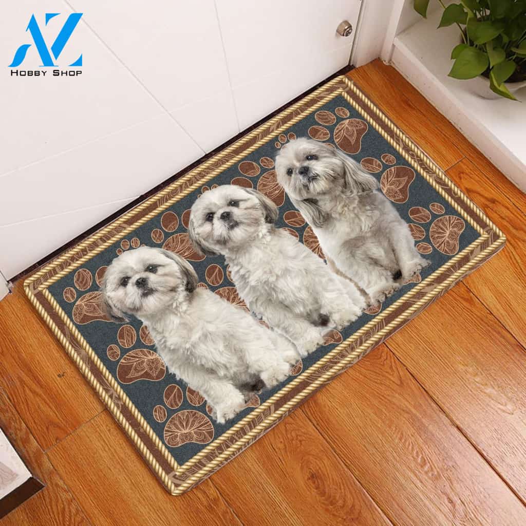 Shih Tzu Flower Paw - Dog Doormat Welcome Mat House Warming Gift Home Decor Gift for Dog Lovers Funny Doormat Gift Idea
