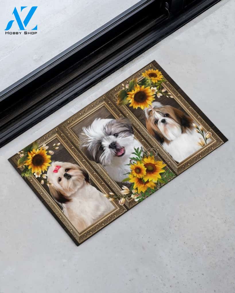 Shih Tzu Lovely Sunflowers Indoor And Outdoor Doormat Gift For Dog Lovers Birthday Gift Decor Warm House Gift Welcome Mat