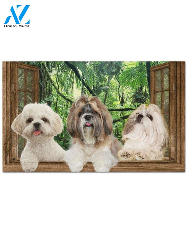 Shih Tzu New world outside window gift for you Doormat | Welcome Mat | House Warming Gift