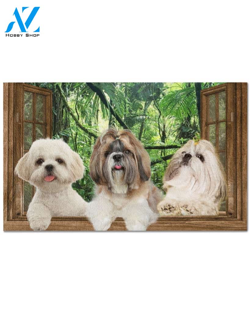 Shih Tzu New world outside window gift for you Doormat | Welcome Mat | House Warming Gift