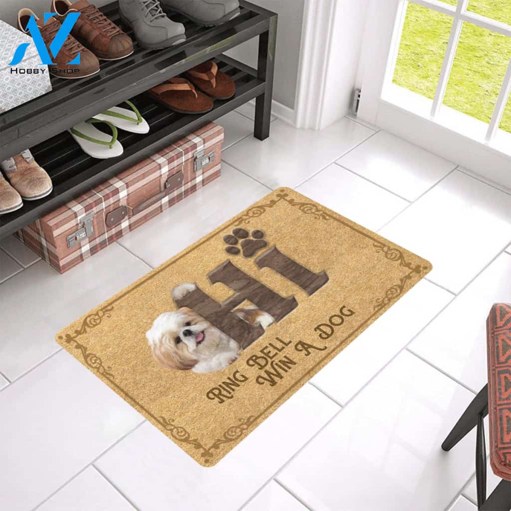 Shih Tzu Ring Bell Win A Dog Doormat Indoor And Outdoor Mat Entrance Rug Sweet Home Decor Housewarming Gift Gift For Friend Family Stem Feminist