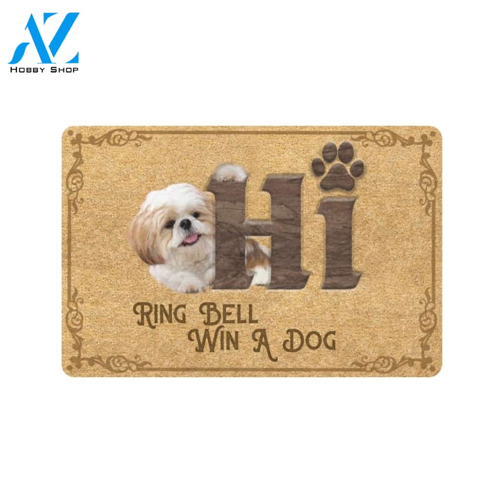 Shih Tzu Ring Bell Win A Dog Doormat Indoor And Outdoor Mat Entrance Rug Sweet Home Decor Housewarming Gift Gift For Friend Family Stem Feminist