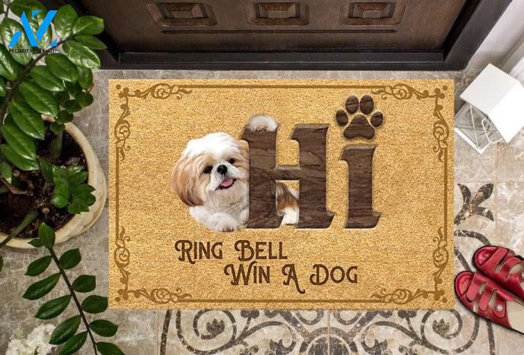 Shih Tzu Ring Bell Win A Dog Doormat Indoor And Outdoor Mat Entrance Rug Sweet Home Decor Housewarming Gift Gift For Friend Family Stem Feminist