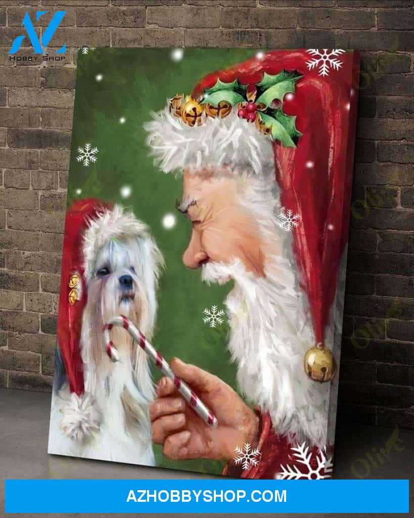 Shih Tzu talking to Santa Dog Portrait Canvas Prints, Wall Art