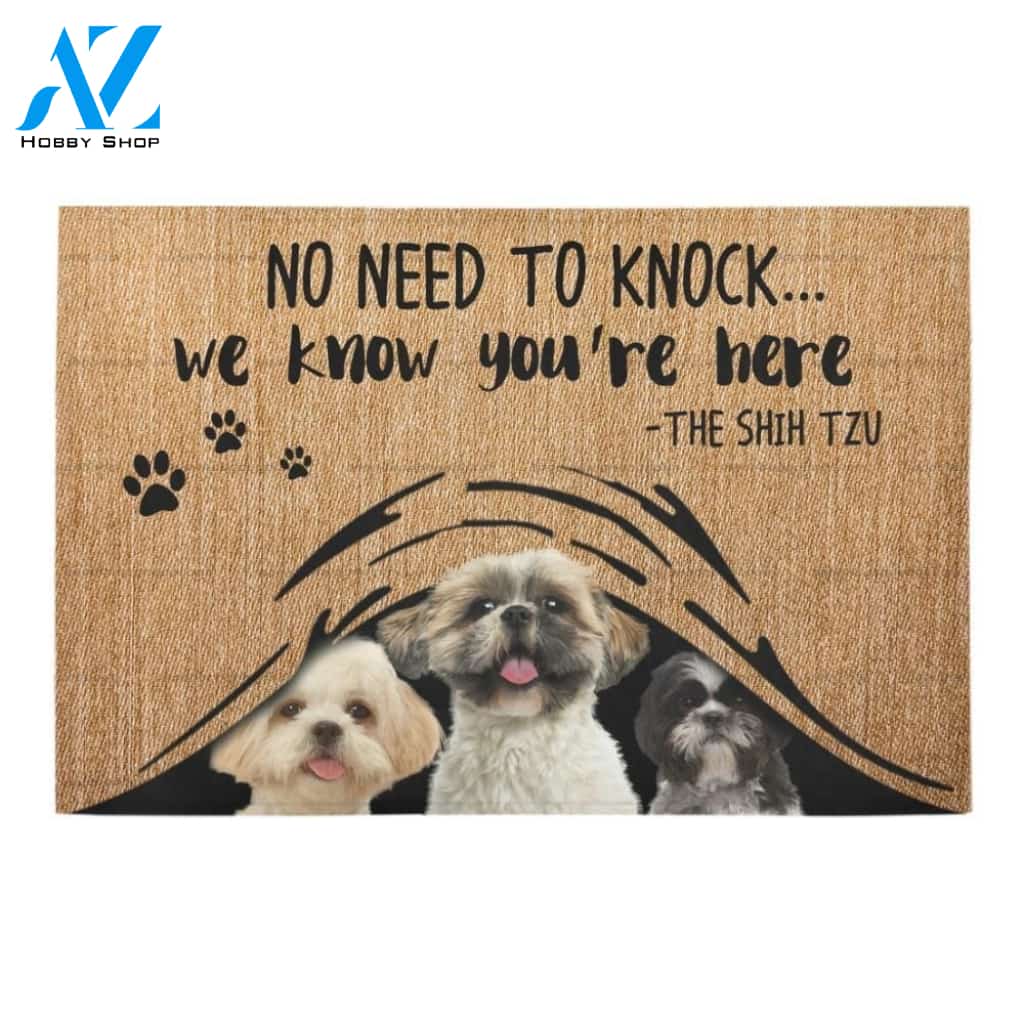 Shih Tzu We Know You’re Here Printed Doormat Home Decor