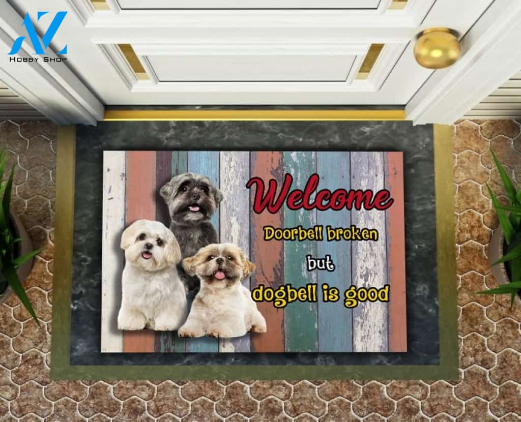 Shih Tzu Welcome Doorbell Broken But Dogbell Is Good Doormat