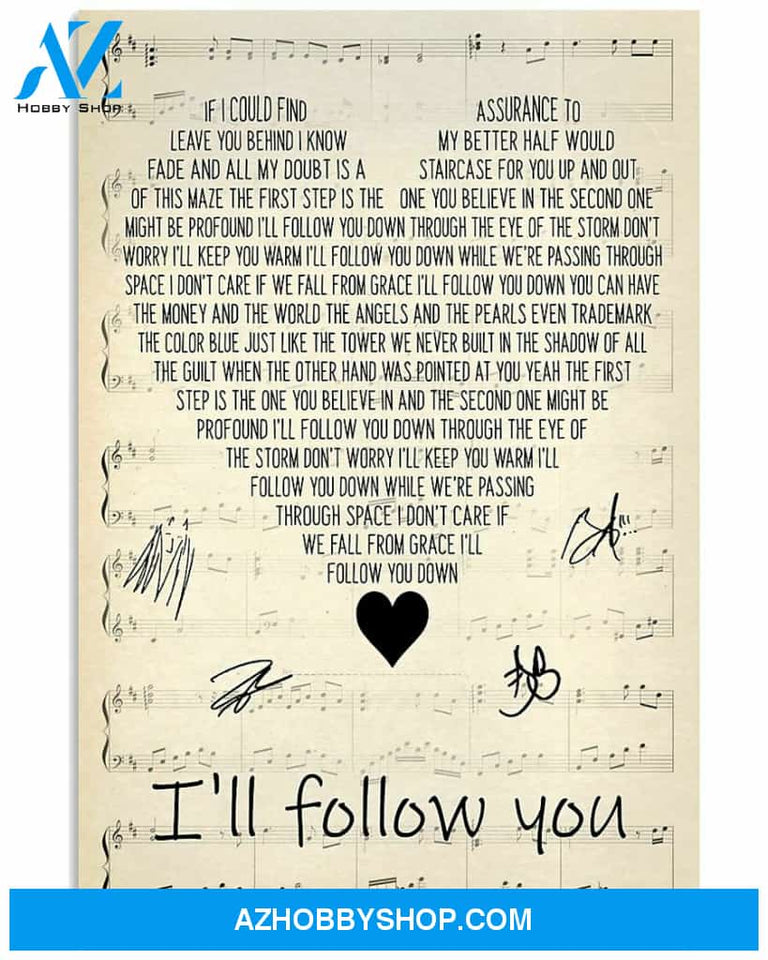 Shinedown I'll Follow You Heart Lyrics Singed Gifts Music Canvas And Poster,Wall Decor Visual Art, Song Lyrics Poster