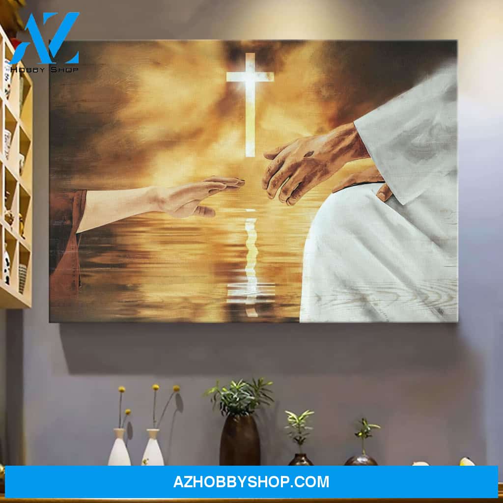 Shining cross - Reach out your hand Jesus Landscape Canvas Prints, Wall Art