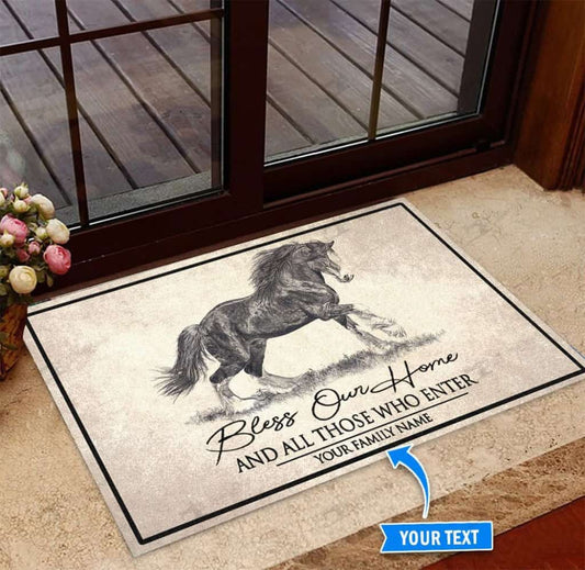 Shire Horse Bless Our Home Personalized Custom Name Doormat Welcome Mat