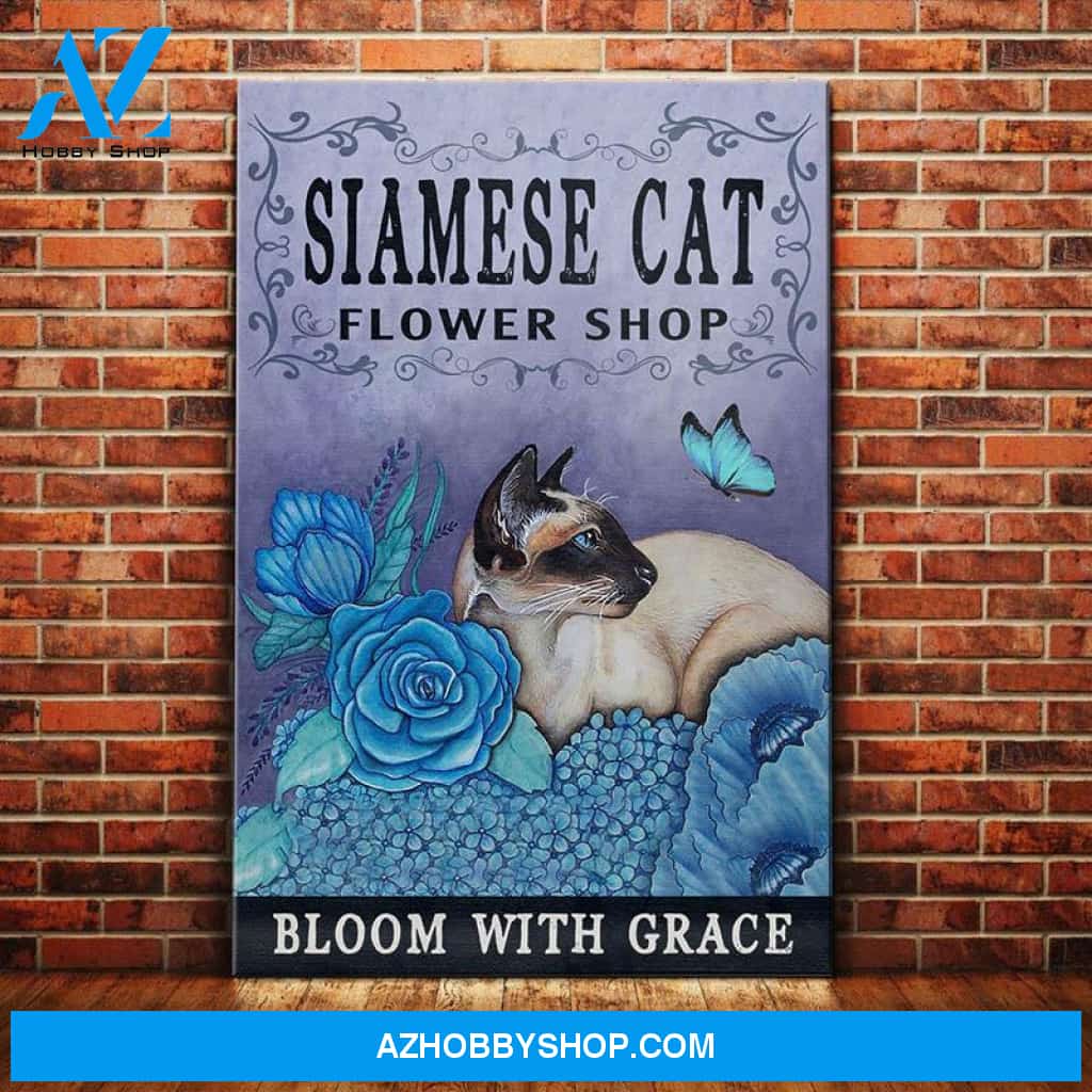 Siamese Cat Flower Shop Canvas Wall Art, Wall Decor Visual Art