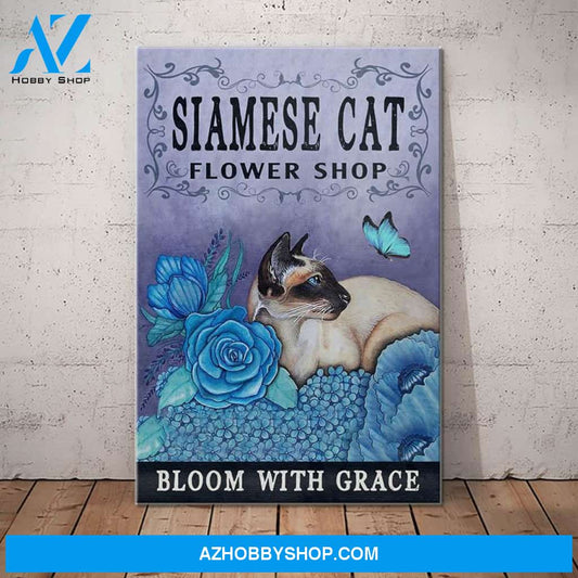 Siamese Cat Flower Shop Canvas Wall Art, Wall Decor Visual Art