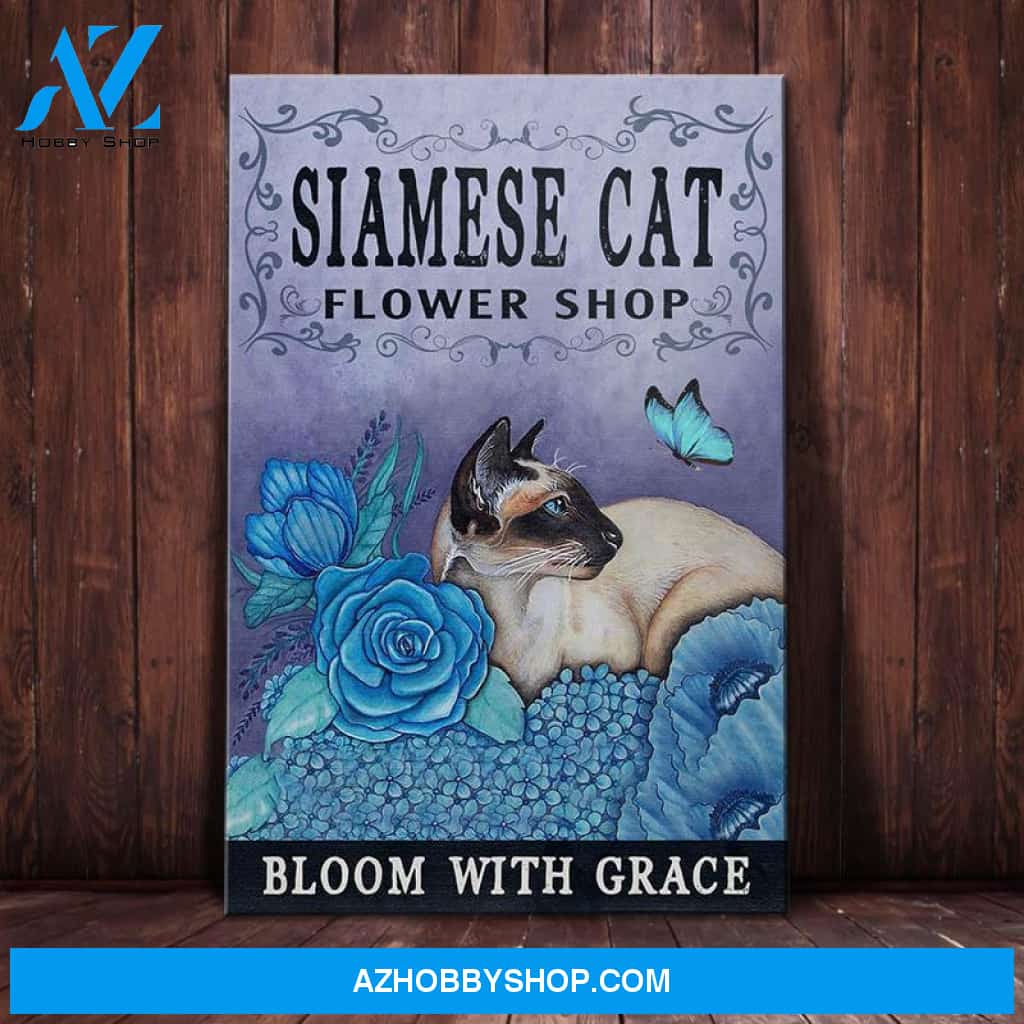 Siamese Cat Flower Shop Canvas Wall Art, Wall Decor Visual Art