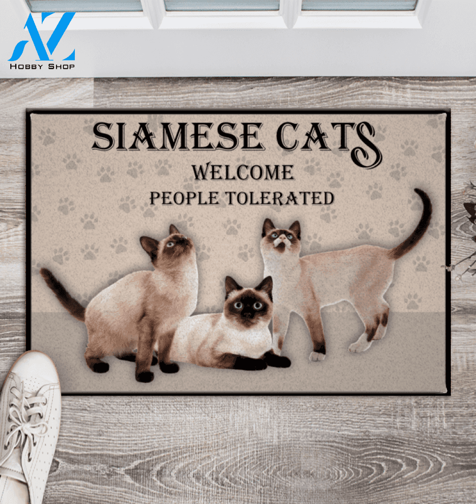 Siamese Cats Welcome People Tolerated Door Mat TL | Welcome Mat | House Warming Gift