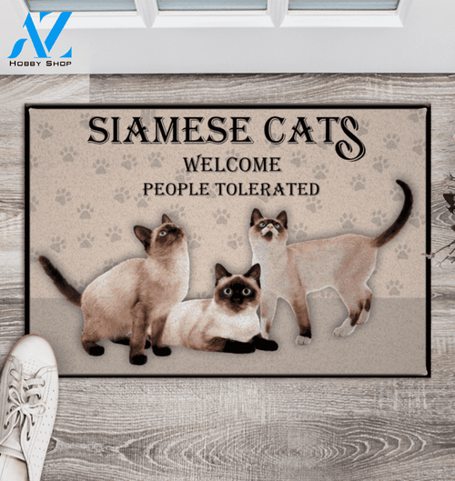 Siamese Cats Welcome People Tolerated Door Mat TL | Welcome Mat | House Warming Gift