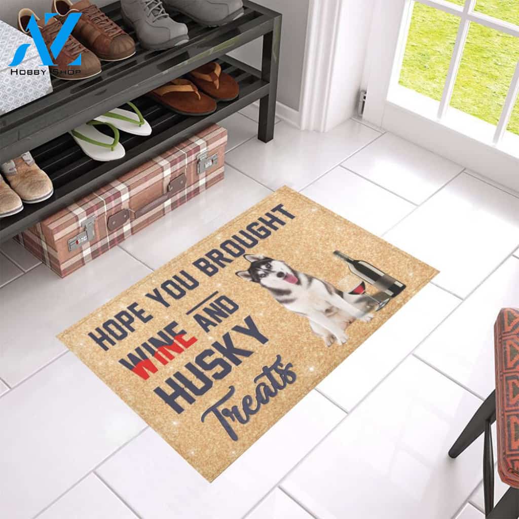Siberian Husky And Wine Doormat Indoor And Outdoor Mat Entrance Rug Sweet Home Decor Housewarming Gift Gift For Friend Family Stem Feminist