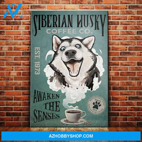 Siberian Husky Dog Coffee Company Canvas Wall Art, Wall Decor Visual Art