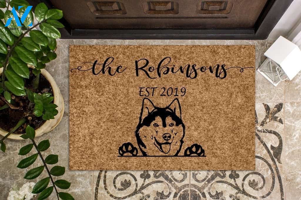Siberian Husky Dog Puppy Funny Dog Custom Name & Year Doormat