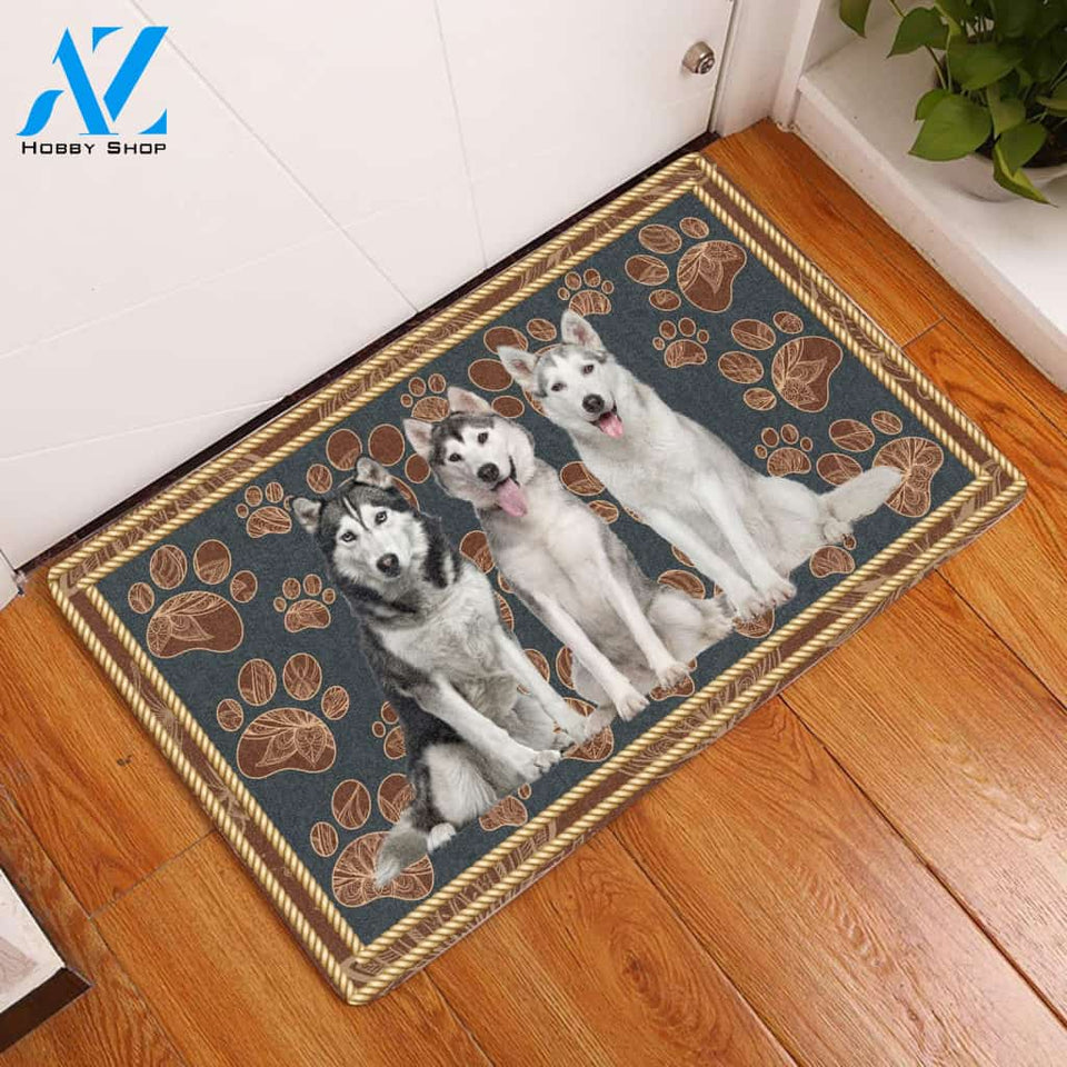 Siberian Husky Floral Paw - Dog Doormat | Welcome Mat | House Warming Gift