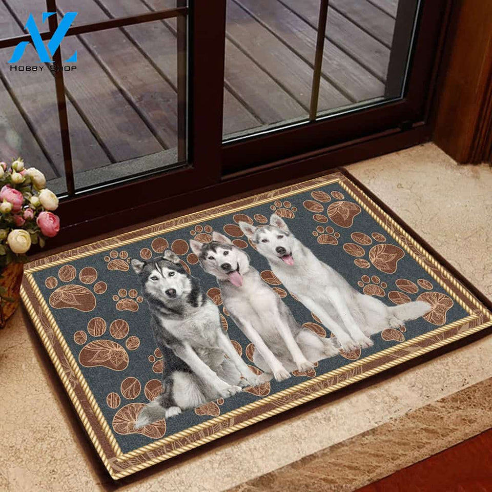 Siberian Husky Floral Paw - Dog Doormat | Welcome Mat | House Warming Gift