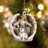 Siberian Husky (2)-Angel Hug Winter Love Two Sided Ornament