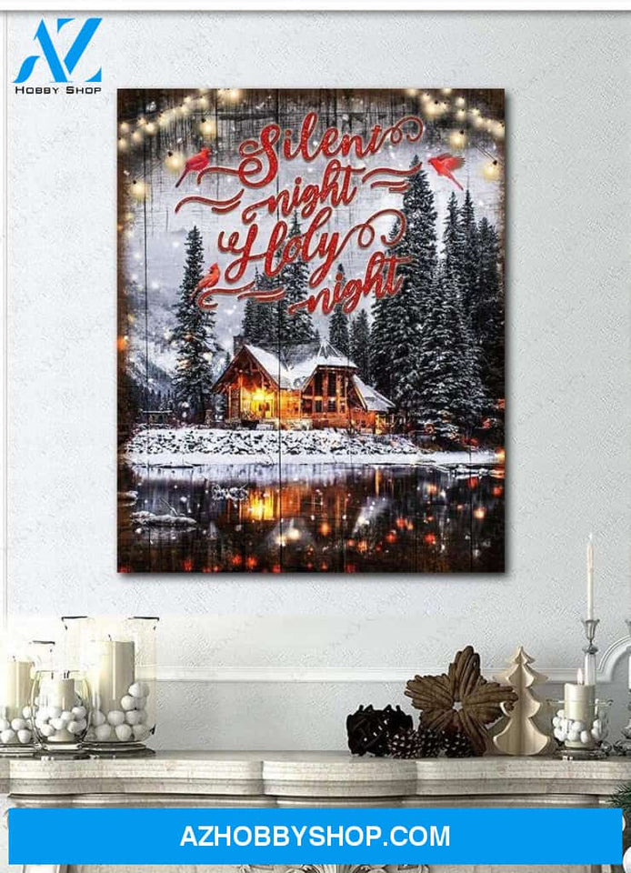 Silent Night Holy Night Christmas Home Pine Tree Wall Art For Holiday Christmas Gifts Vertical Canvas