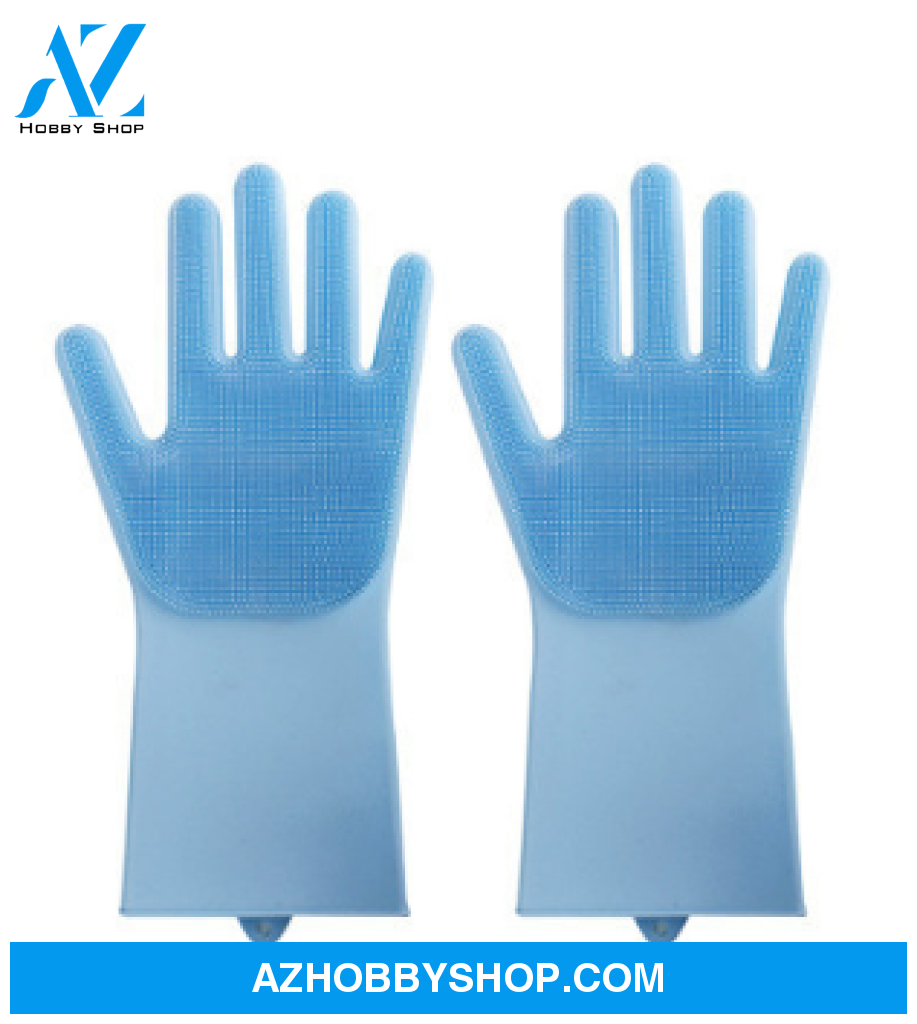 Silicone Heat-Resistant Cleaning Brush Scrubbing Gloves Blue3