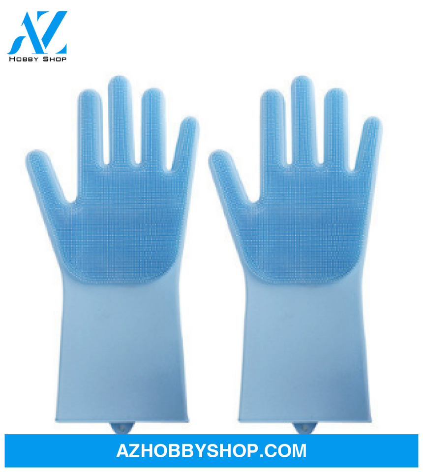 Silicone Heat-Resistant Cleaning Brush Scrubbing Gloves Blue3