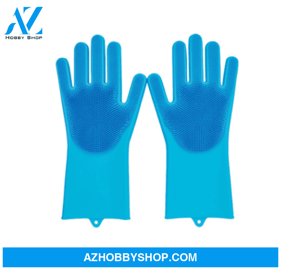 Silicone Heat-Resistant Cleaning Brush Scrubbing Gloves Darkblue1