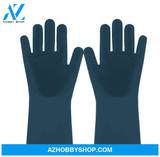 Silicone Heat-Resistant Cleaning Brush Scrubbing Gloves Deepblue