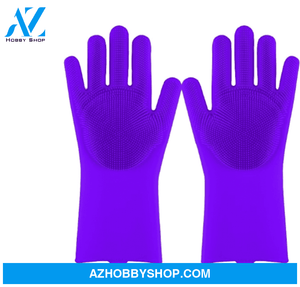 Silicone Heat-Resistant Cleaning Brush Scrubbing Gloves Deeppurple