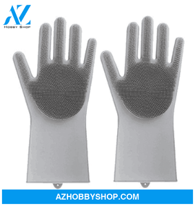 Silicone Heat-Resistant Cleaning Brush Scrubbing Gloves Gray2Pcs