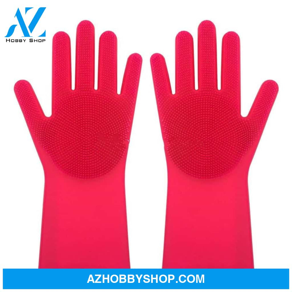 Silicone Heat-Resistant Cleaning Brush Scrubbing Gloves Red