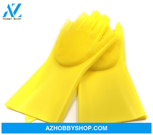 Silicone Heat-Resistant Cleaning Brush Scrubbing Gloves Yellow