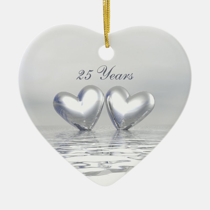 Silver Anniversary Hearts Ceramic Ornament