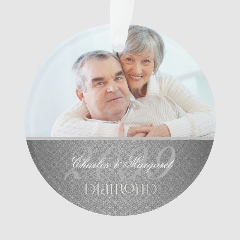 Silver Damask 60Th Diamond Anniversary Photo Ornament