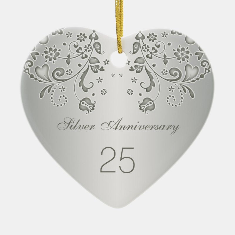 Silver Swirls 25Th Wedding Anniversary Ornament