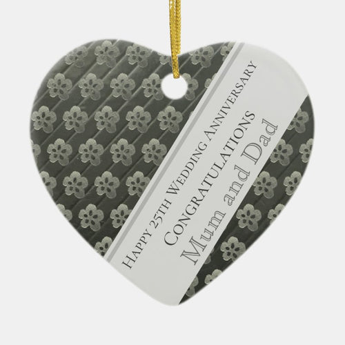 Silver Wedding Anniversary Mum An Dad Editable Ceramic Ornament